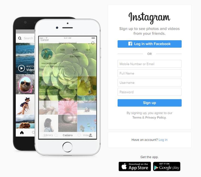 instagram sign up english