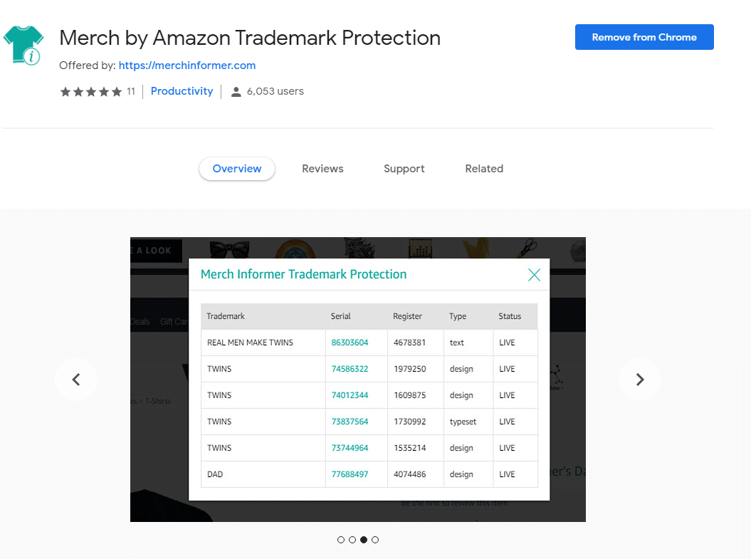 merch informer trademark check