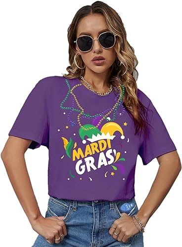 Mardi Gras T-shirt for Women It&#39;s Mardi Gras Y&#39;all with My Gnomies Flamingo with 3 pieces of Necklace in the package