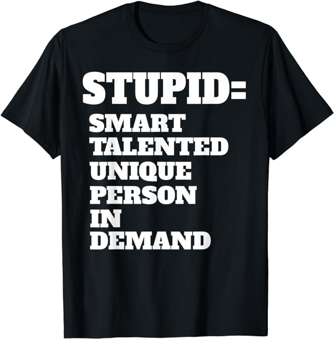 A black t-shirt with white text Description automatically generated