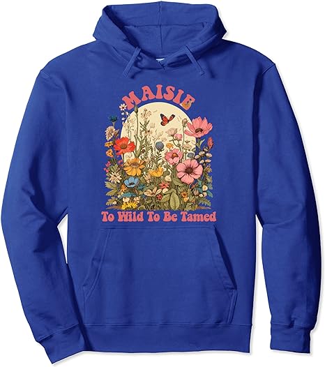A blue hoodie with a graphic design on it Description automatically generated