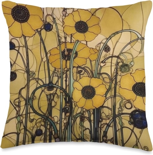 A pillow with yellow flowers Description automatically generated