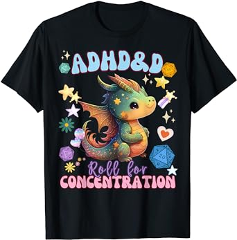 ADHD&amp;D Roll For Concentration Cute Watercolor Dragon T-Shirt