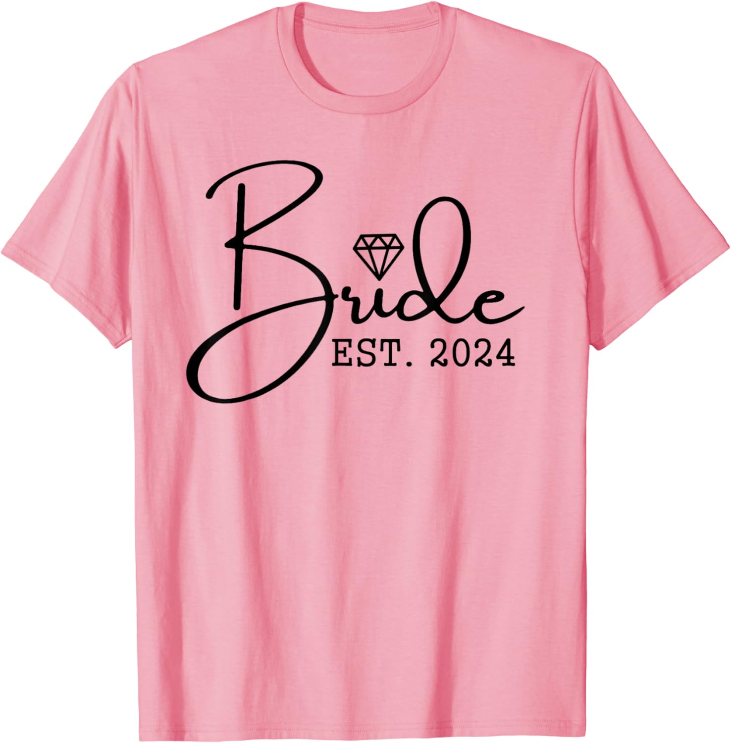 A pink t-shirt with black text Description automatically generated