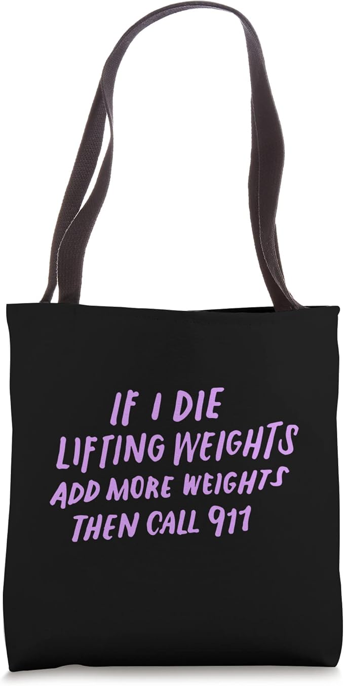 A black tote bag with purple text Description automatically generated