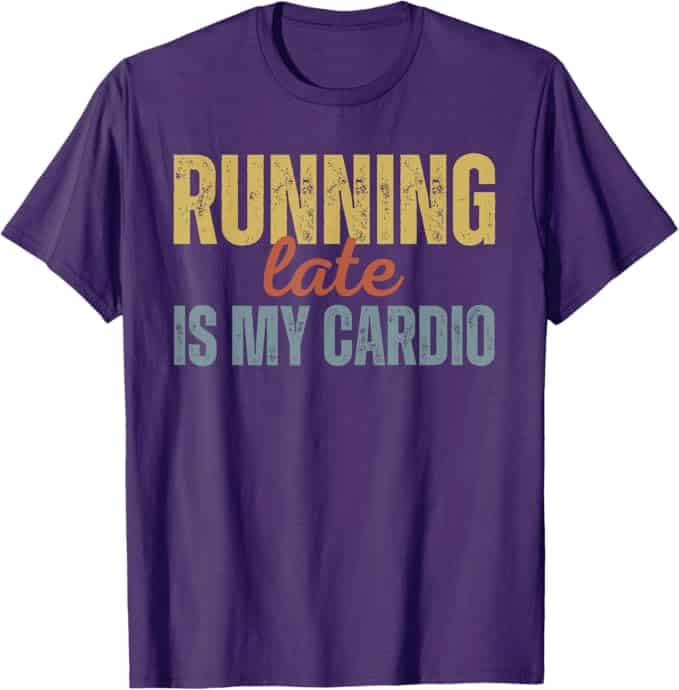 A purple t-shirt with text Description automatically generated