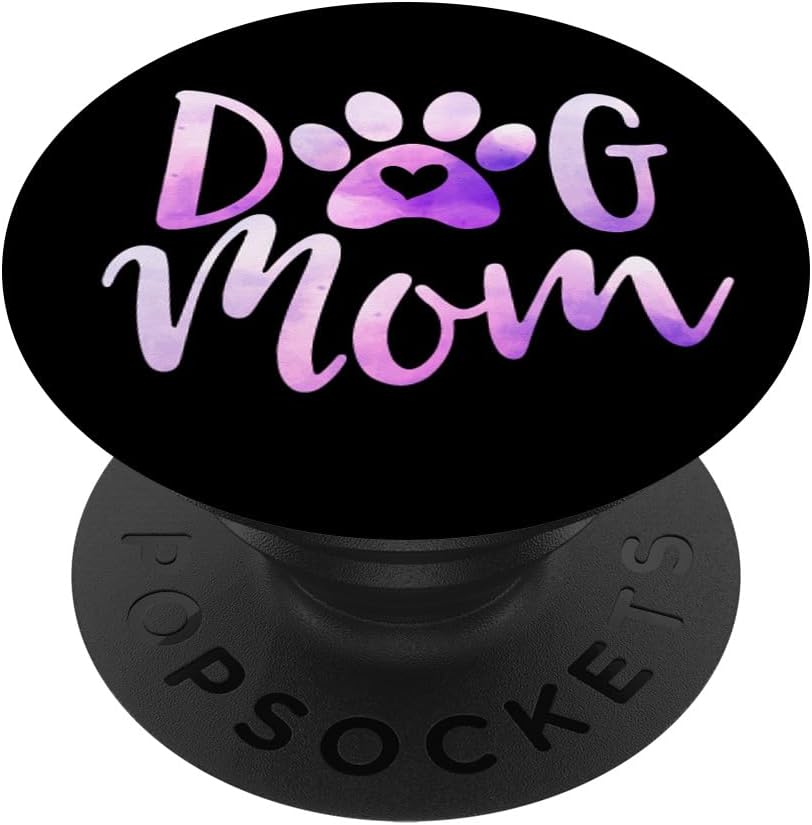 A black pop socket with purple text Description automatically generated