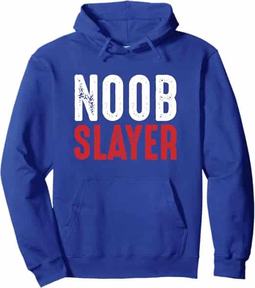 A blue sweatshirt with white text Description automatically generated