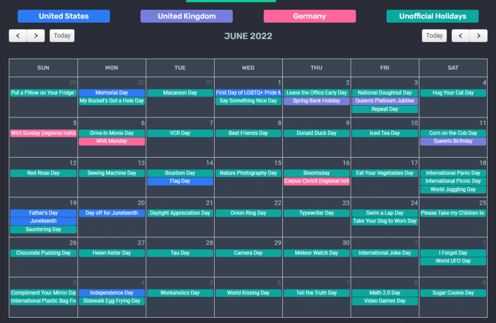 A calendar with colorful text Description automatically generated with medium confidence
