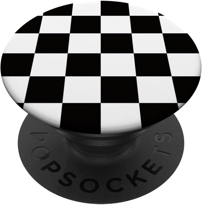 A black and white cell phone pop socket Description automatically generated