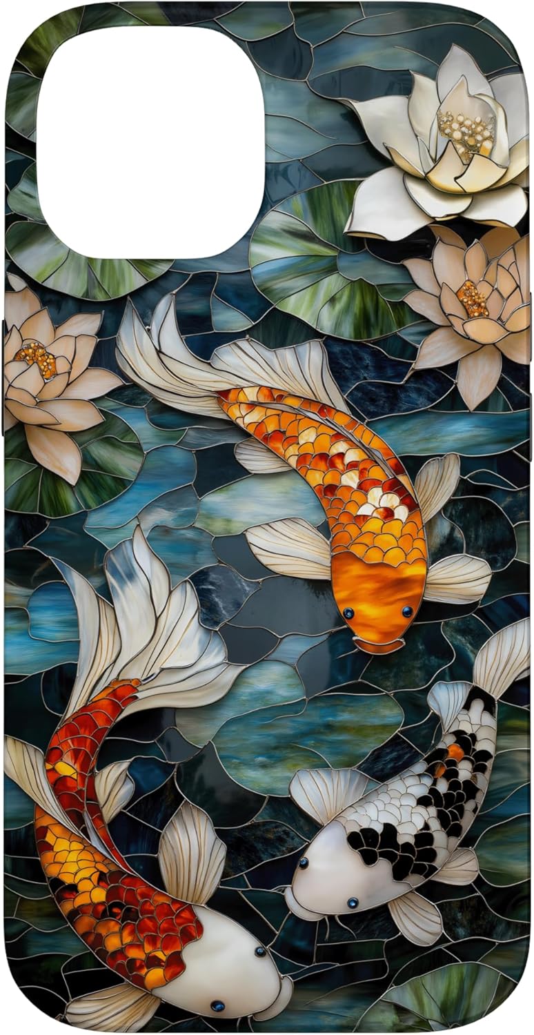 A cell phone case with a stained glass fish Description automatically generated