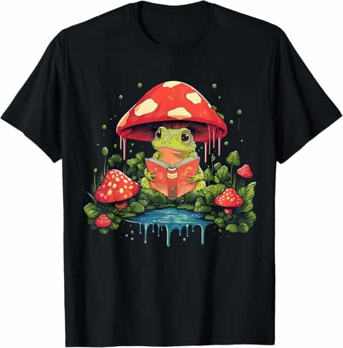 Cute Cottagecore Mushroom Frog Aesthetic Girls Women Graphic T-Shirt
