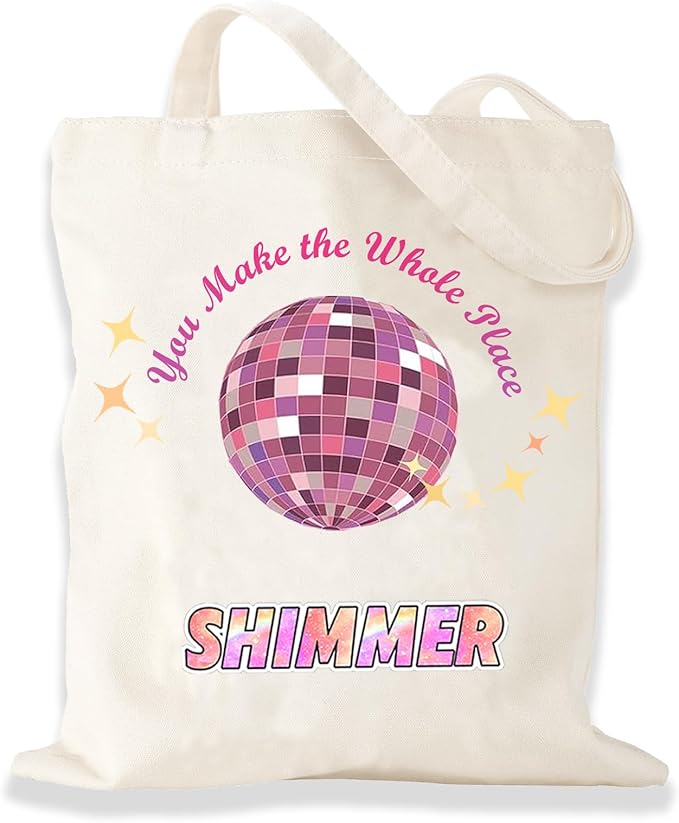 KULRAFEY Canvas Tote Bag for Women, Cute Tote Bag, Music Lovers Singer's Merch Present, You Make The Whole Place Shi.m.mer, Aesthetic Large Capacity Foldable Storage Bags, Reusable Casual Grocery Bag