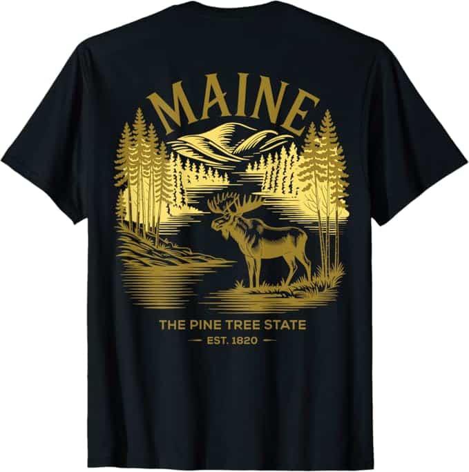 Maine Retro Vintage State Design Moose Pines Mountains T-Shirt