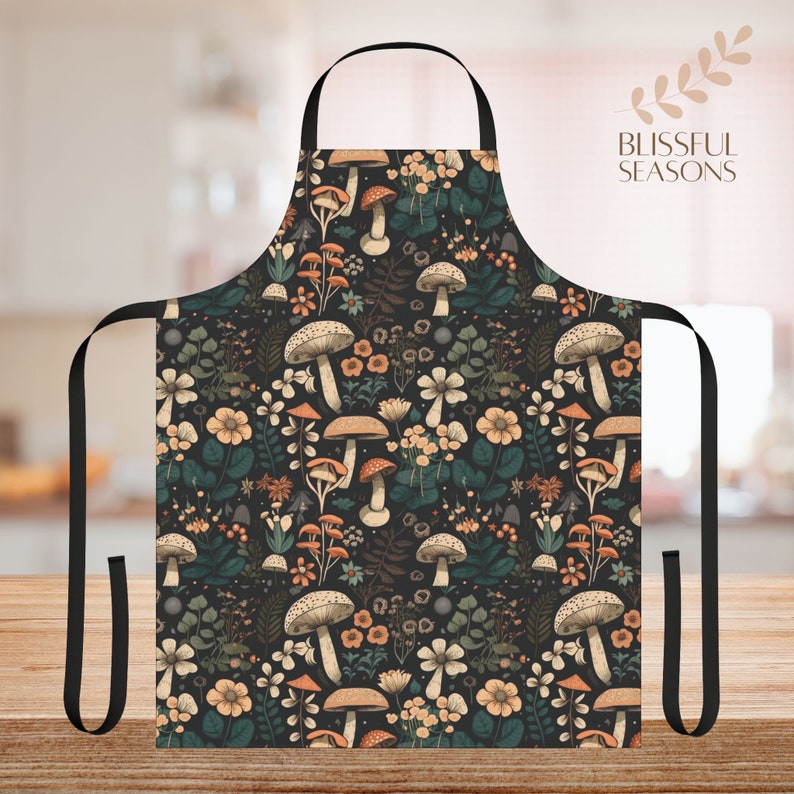 Cottagecore Mushroom Chef Apron: Plant Lover Gift image 1