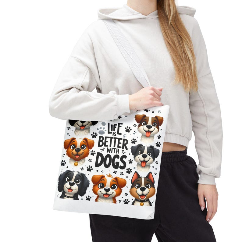 Life Is Better With Dogs Tote Carryall Bag, Large 16x16 Beach Bag, Vivid Colors, Dog Lover, Dog Gift image 1