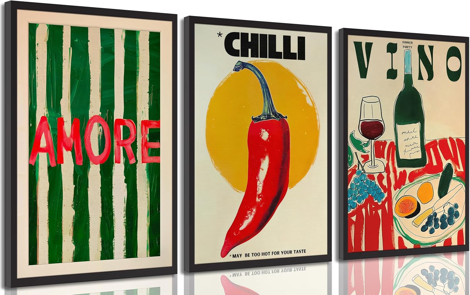 A group of posters in black frames Description automatically generated
