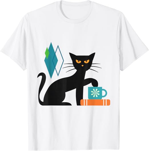 Cat Midcentury With Book and Coffee Atomic Age Mid Century T-Shirt