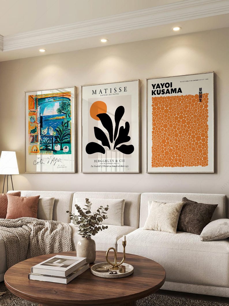 Mid Century Modern Gallery Wall Art, Matisse, Picasso, Kusama Print Set image 1