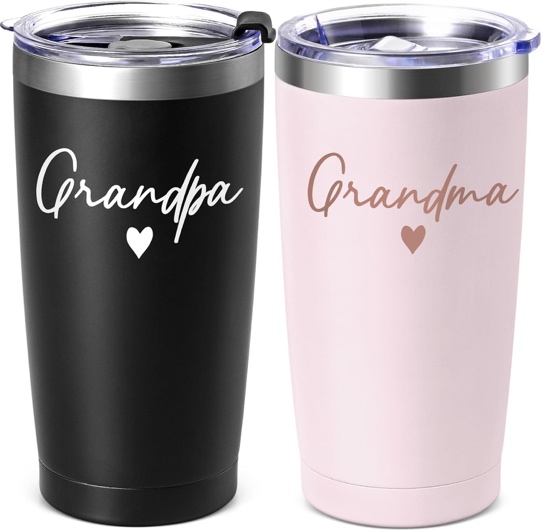Two black and pink tumblers Description automatically generated